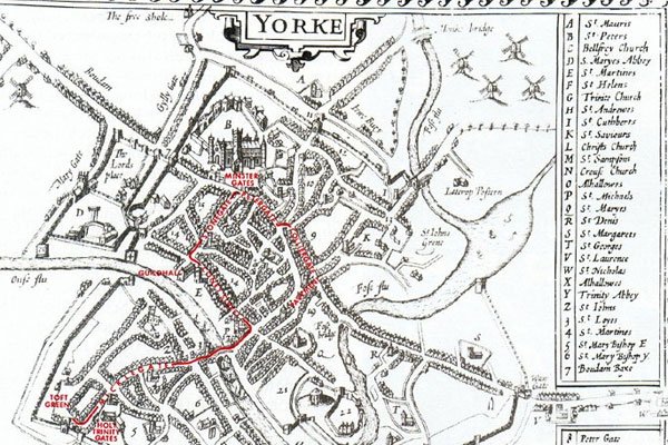 Map of former York Mystery Plays route